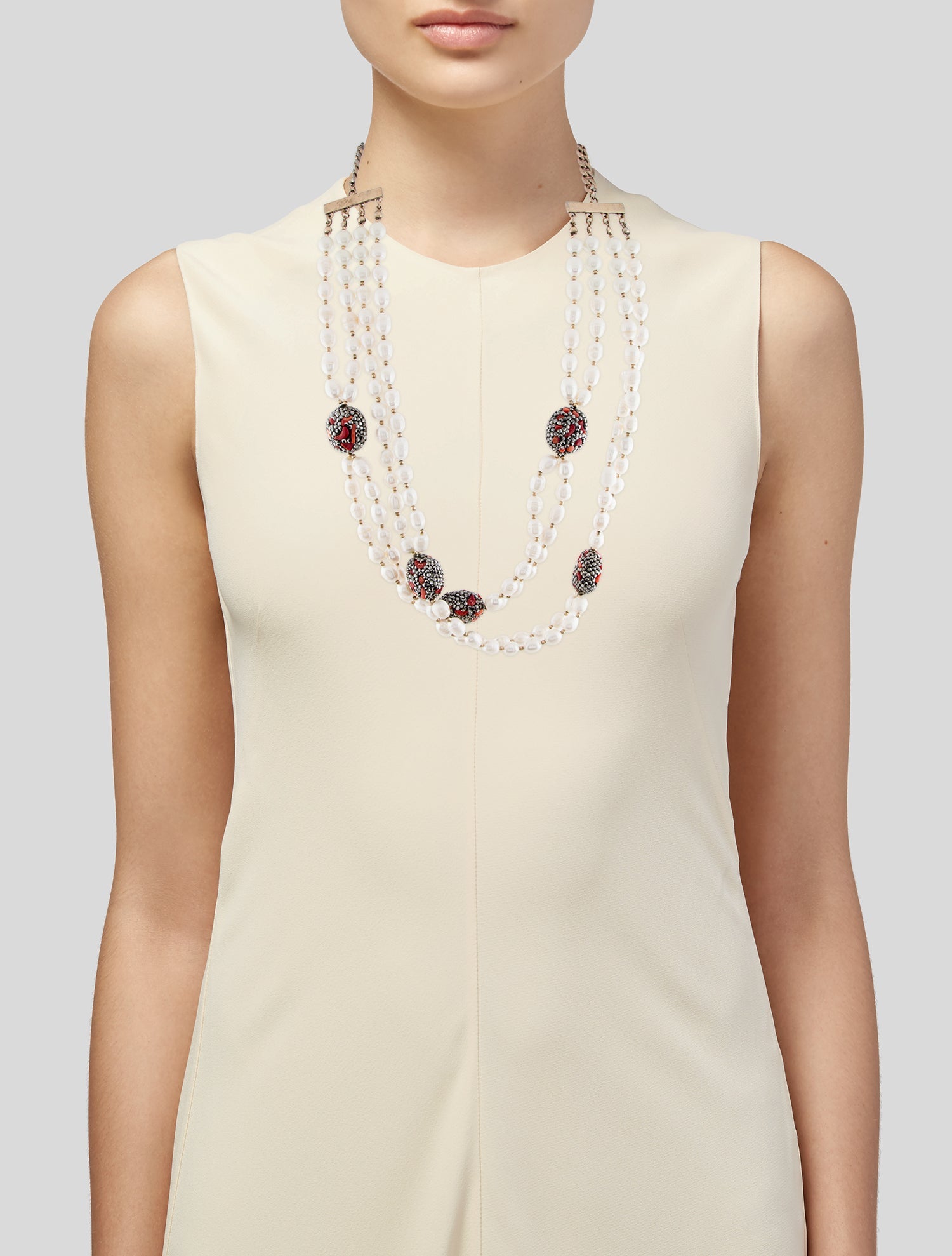 Weekend Max Mara Pearl, Faux Pearl & Crystal Multistrand Collar Necklace