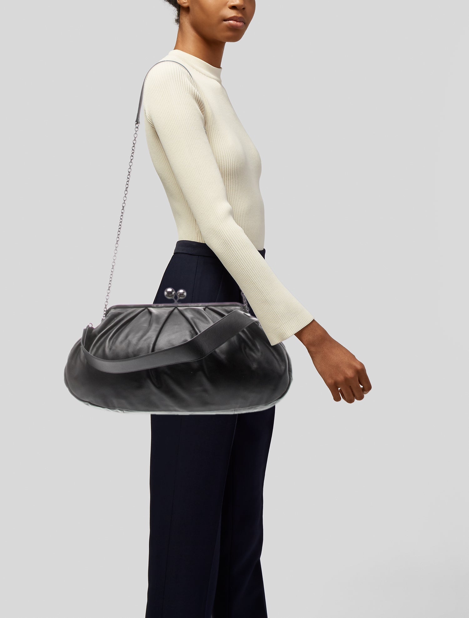 Weekend Max Mara Leather Shoulder Bag w/ Tags - Black Clutches