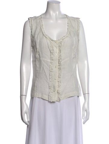 Pre-owned Weekend Max Mara Linen Striped Blouse In White