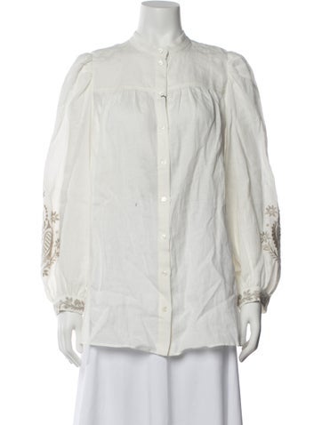 Pre-owned Weekend Max Mara Linen Floral Print Blouse In White