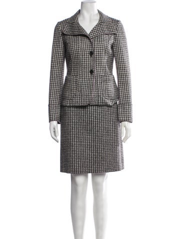 Pre-owned Weekend Max Mara Virgin Wool Houndstooth Print Skirt Suit In Black/white