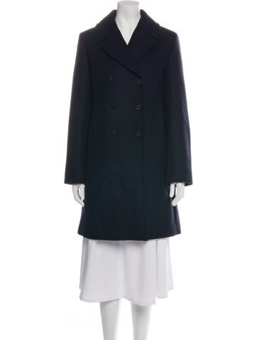 Pre-owned Weekend Max Mara Virgin Wool Peacoat In Blue