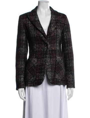 Pre-owned Weekend Max Mara Virgin Wool Plaid Print Blazer In Black