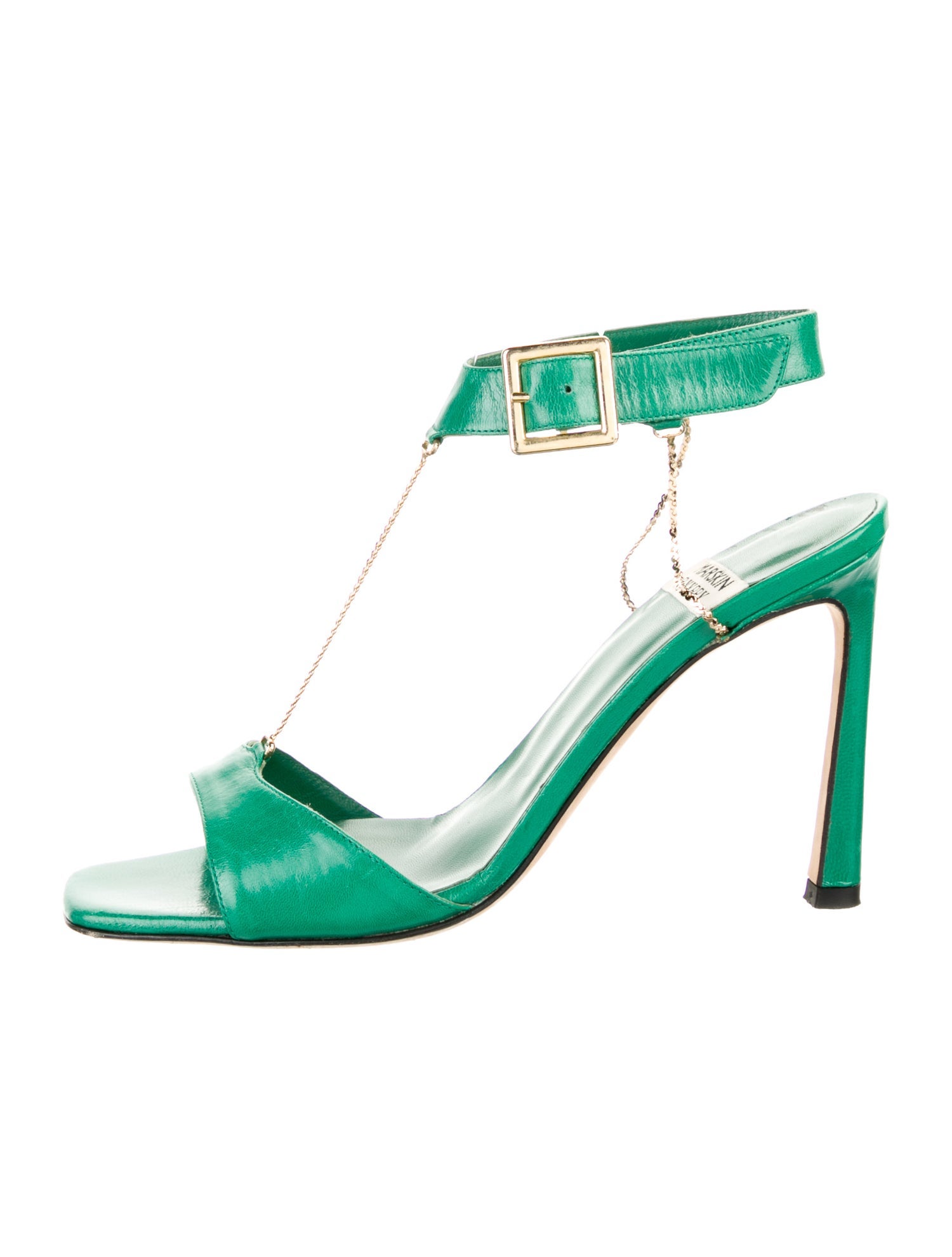 Marskinryyppy Leather Chain-Link Accents T-Strap Sandals