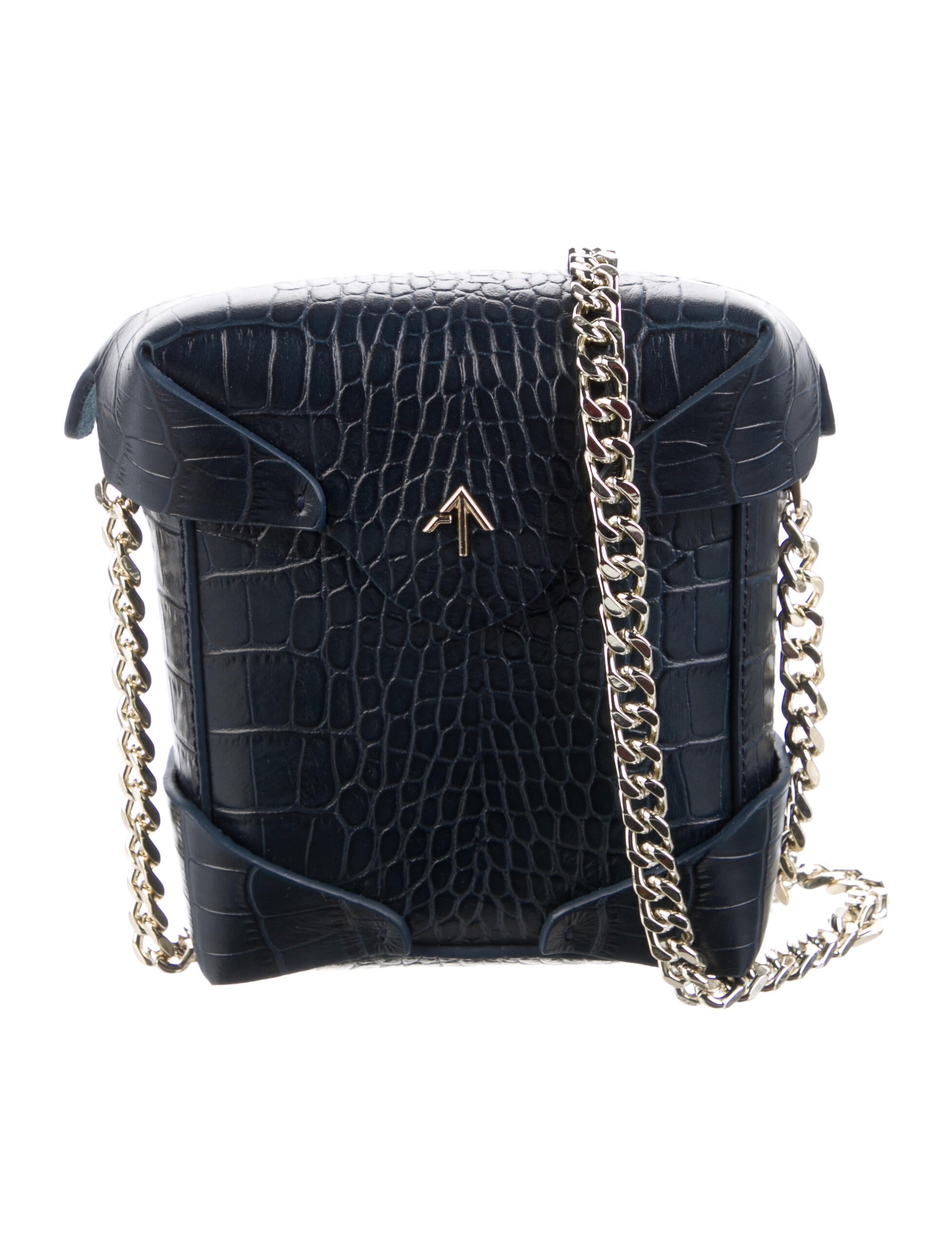 Manu Atelier Embossed Leather Crossbody Bag Blue Crossbody Bags, Handbags WMANU20792 The