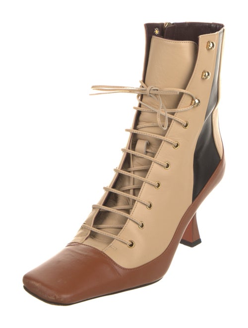 Manu Atelier Leather Colorblock Pattern Lace-Up Boots