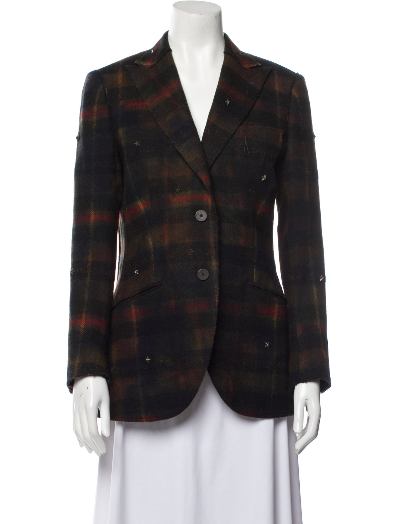 Maurizio Miri Wool Plaid Print Blazer