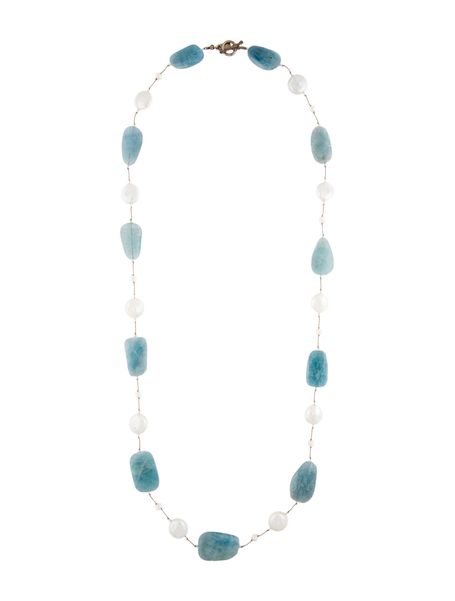 Margo Morrison Aquamarine, Pearl & Crystal Long Necklace