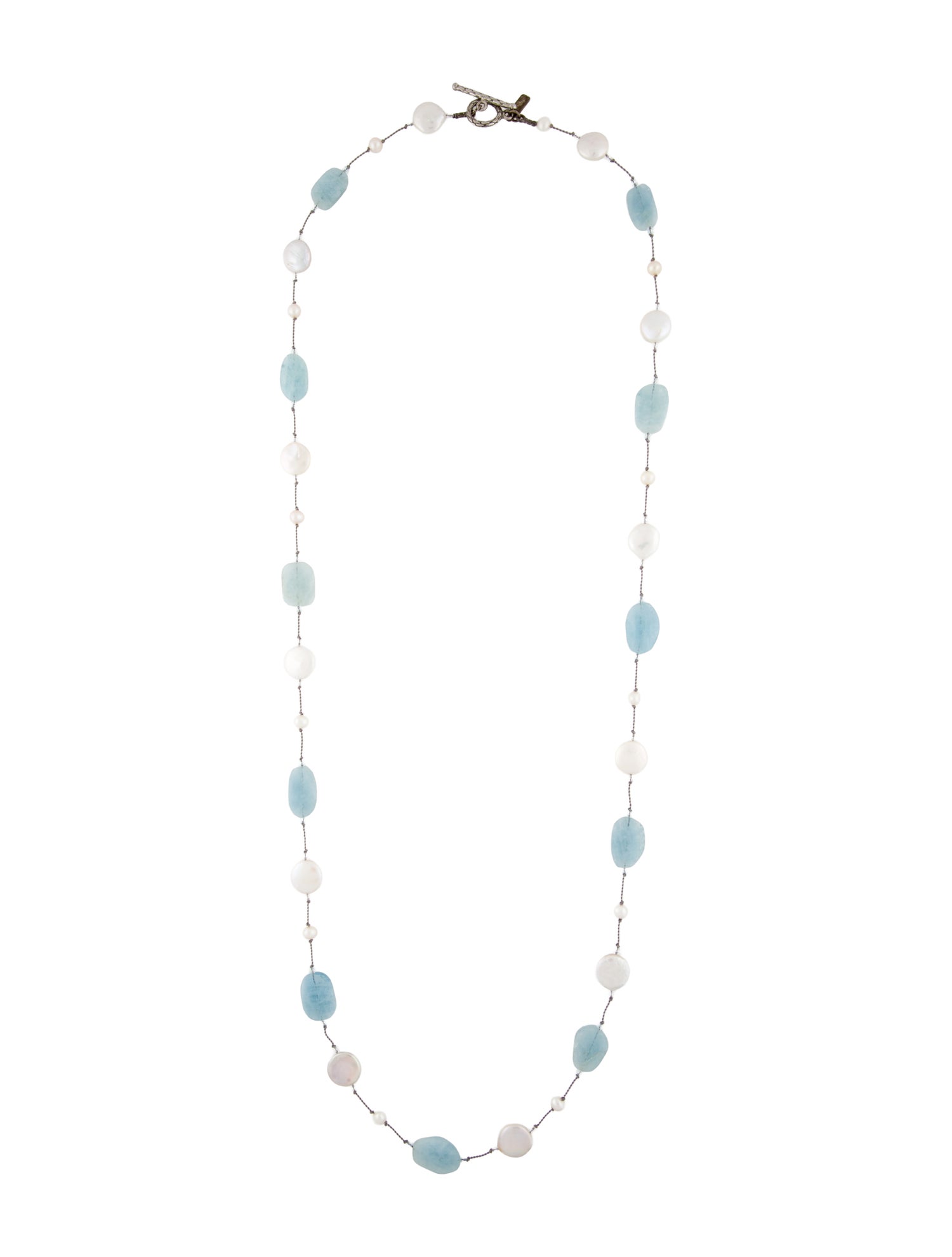 Margo Morrison Pearl, Aquamarine & Crystal Station Necklace