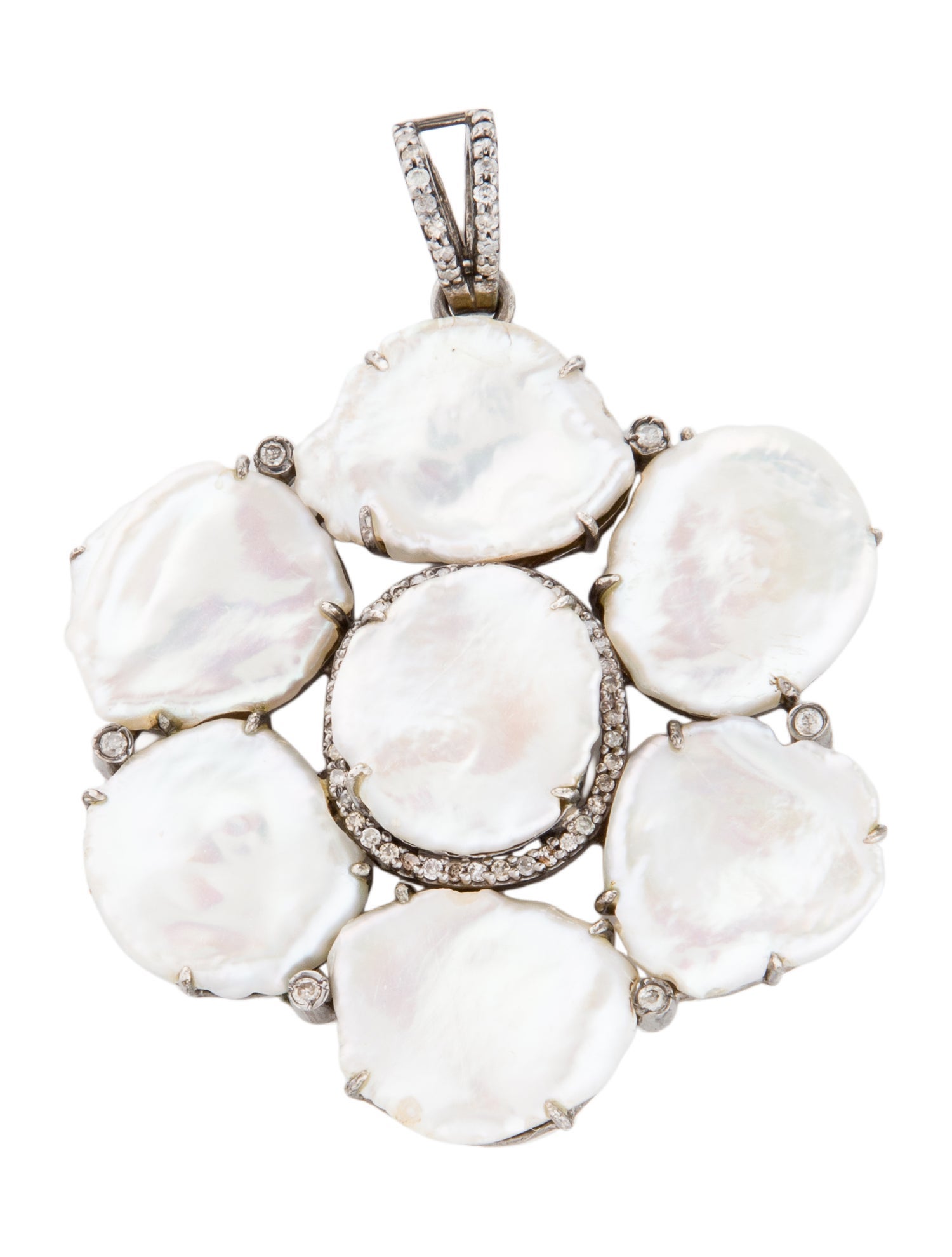 Margo Morrison Pearl & Diamond Flower Pendant