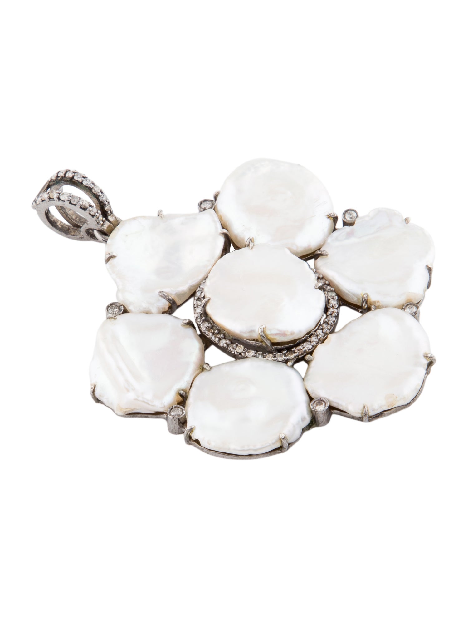 Margo Morrison Pearl & Diamond Flower Pendant