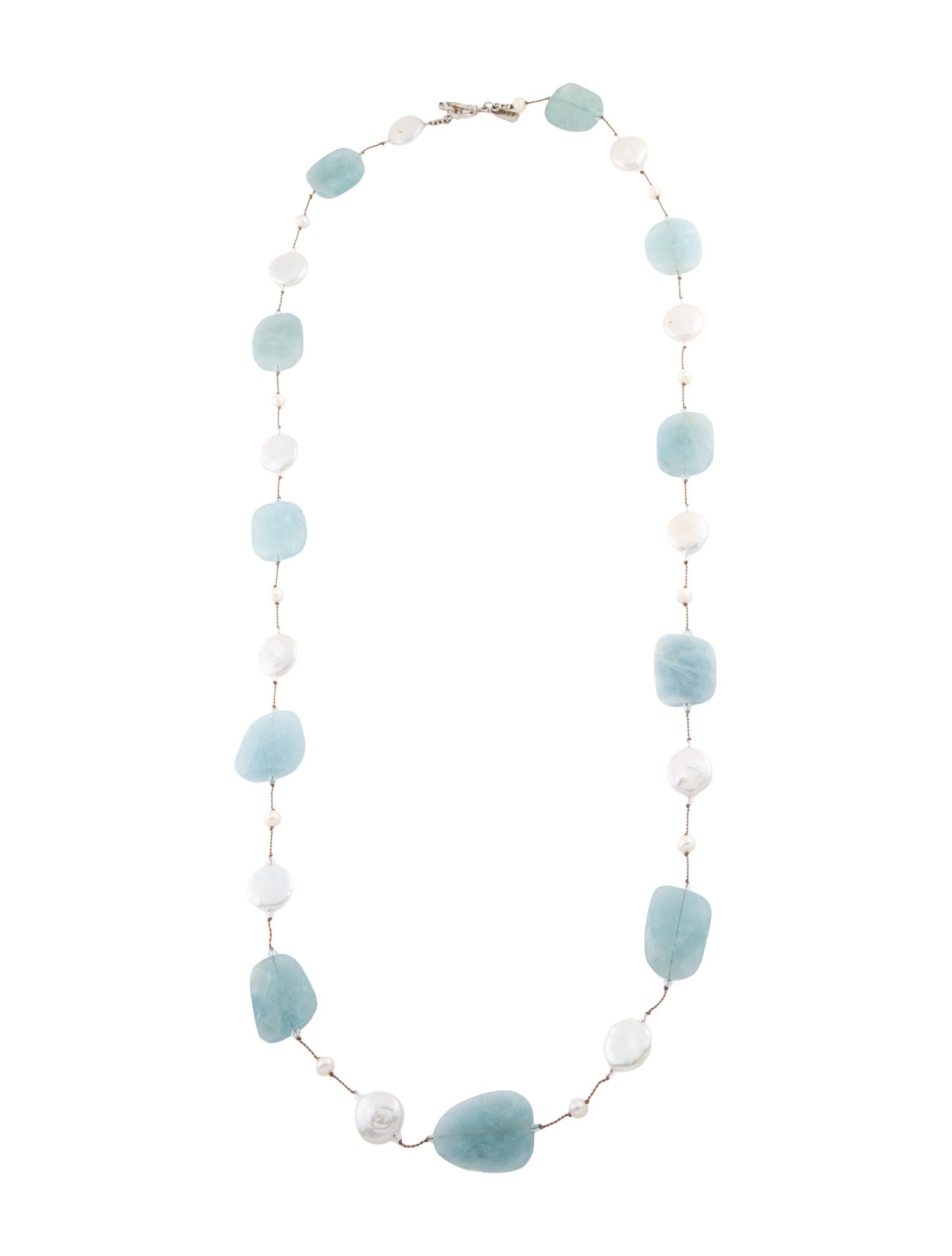 Margo Morrison Cultured Pearl, Aquamarine & Crystal Station Necklace