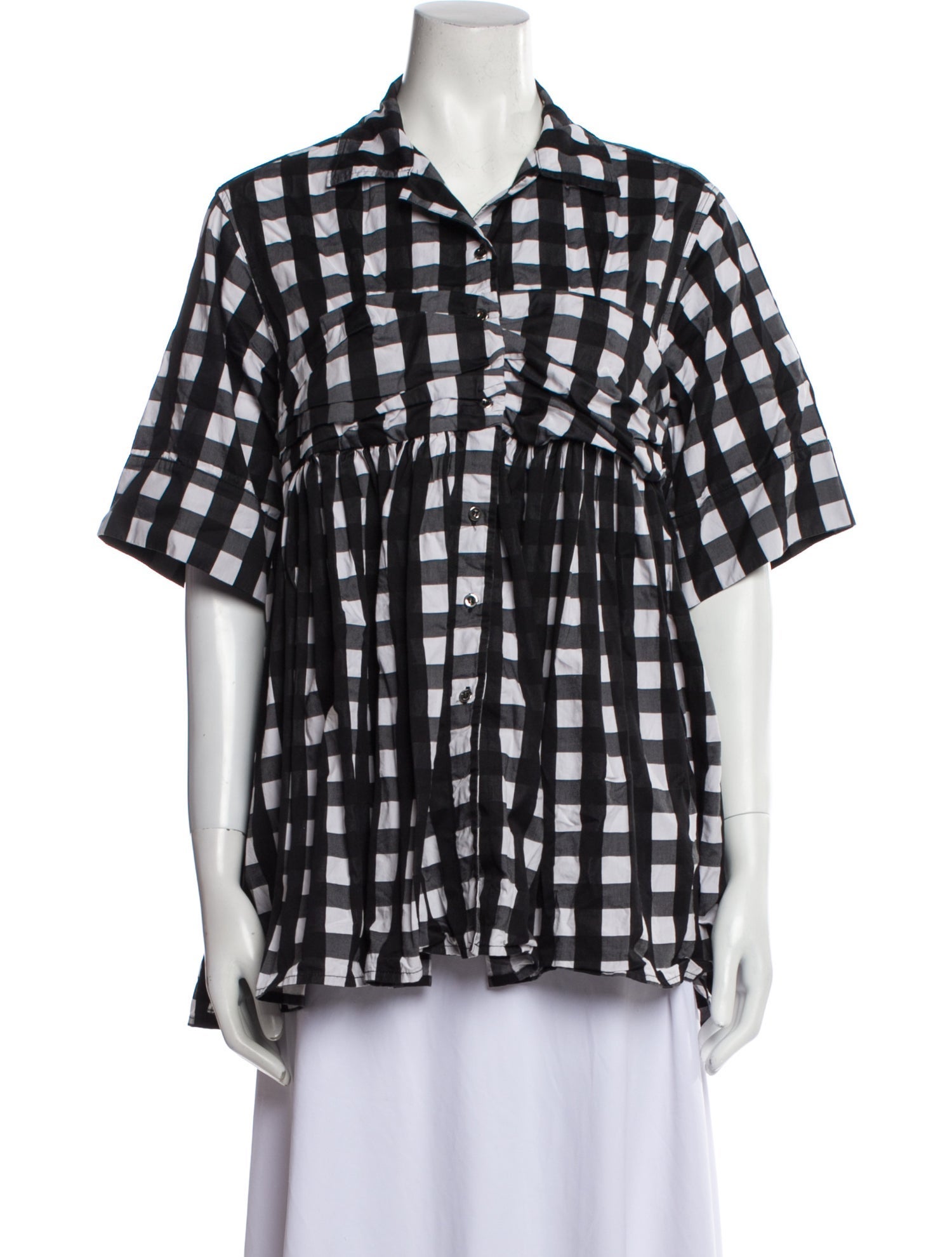 Marques' Almeida Plaid Print Short Sleeve Button-Up Top