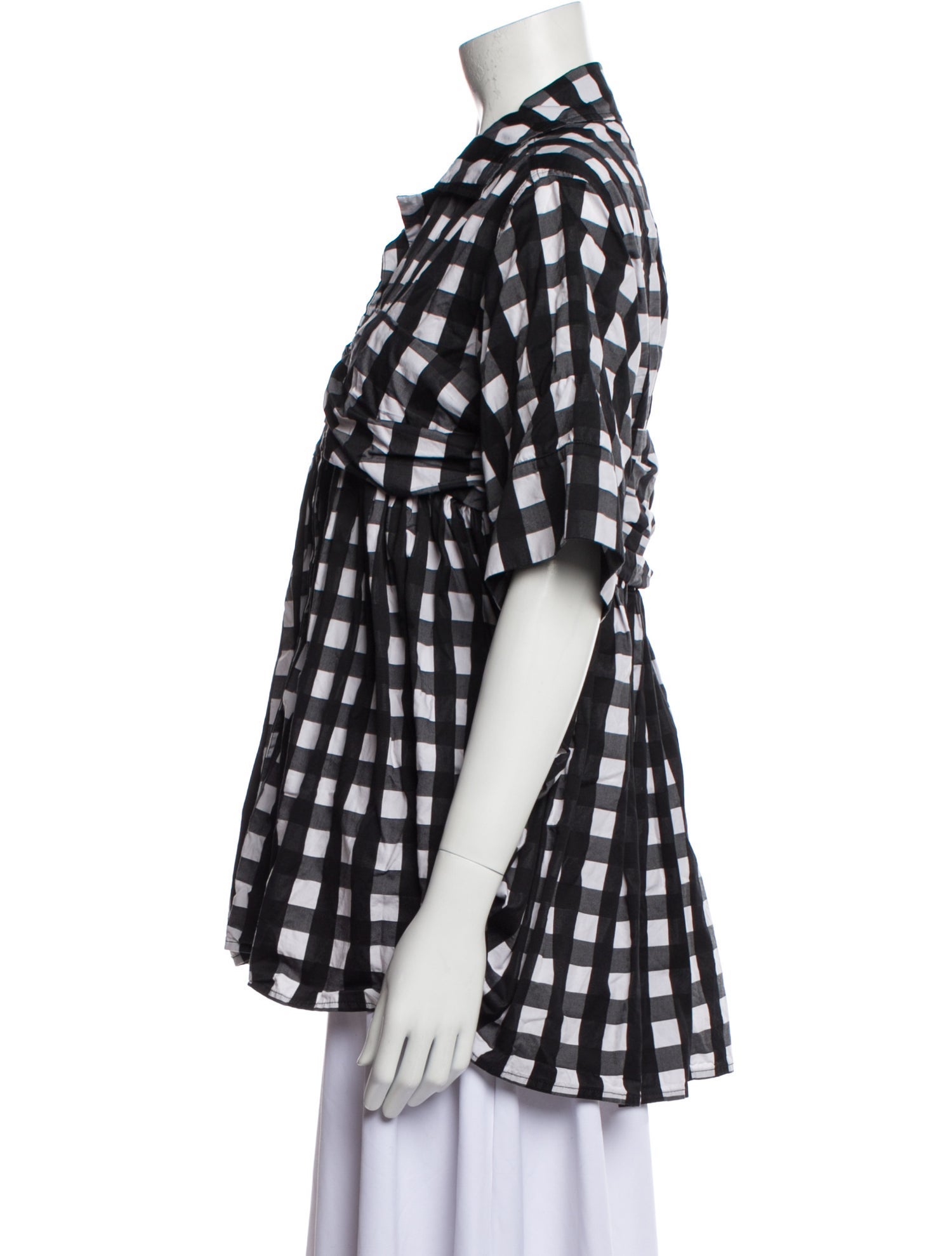 Marques' Almeida Plaid Print Short Sleeve Button-Up Top