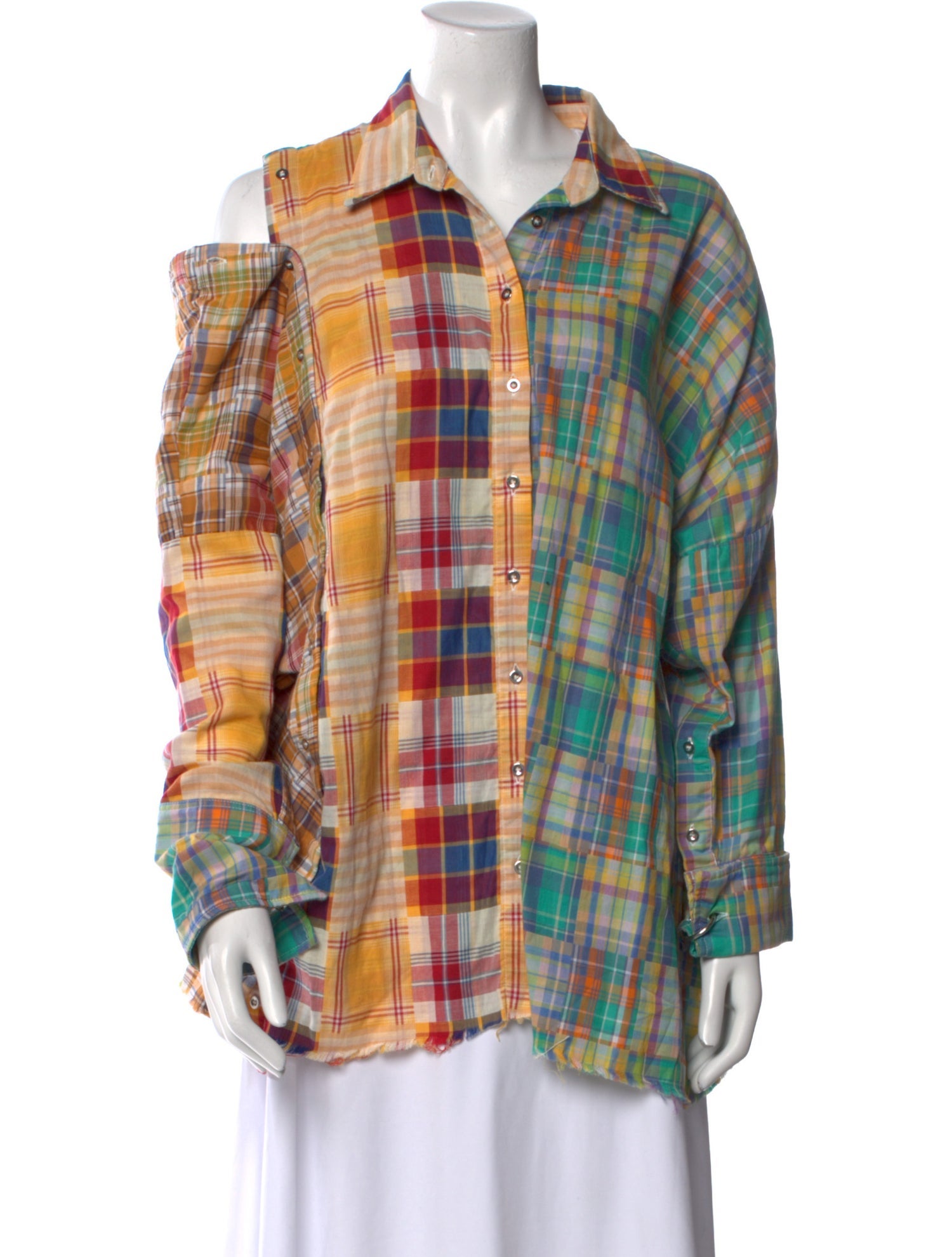 Marques' Almeida Plaid Print Long Sleeve Button-Up Top