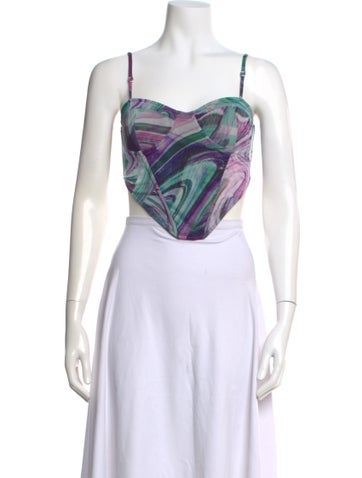 Pre-owned Marques' Almeida Printed V-neck Crop Top In White