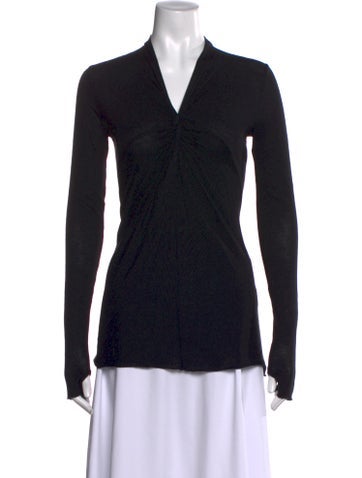 Pre-owned Masnada V-neck Long Sleeve Top In Black