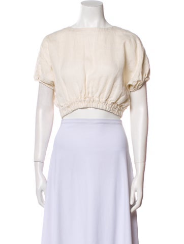 Matteau Tops Linen Bateau Neckline Crop Top XS