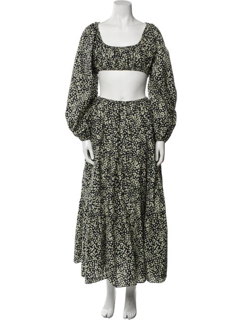 Matteau Floral Print Ruffle Embellishment Skirt Set