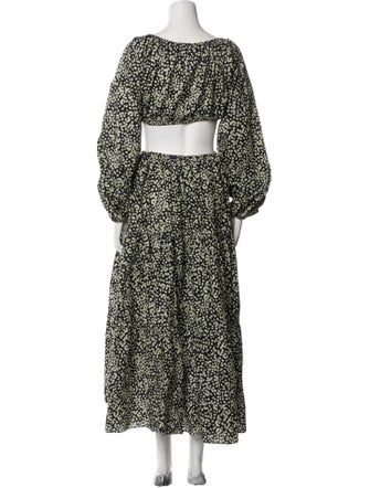 Matteau Floral Print Ruffle Embellishment Skirt Set