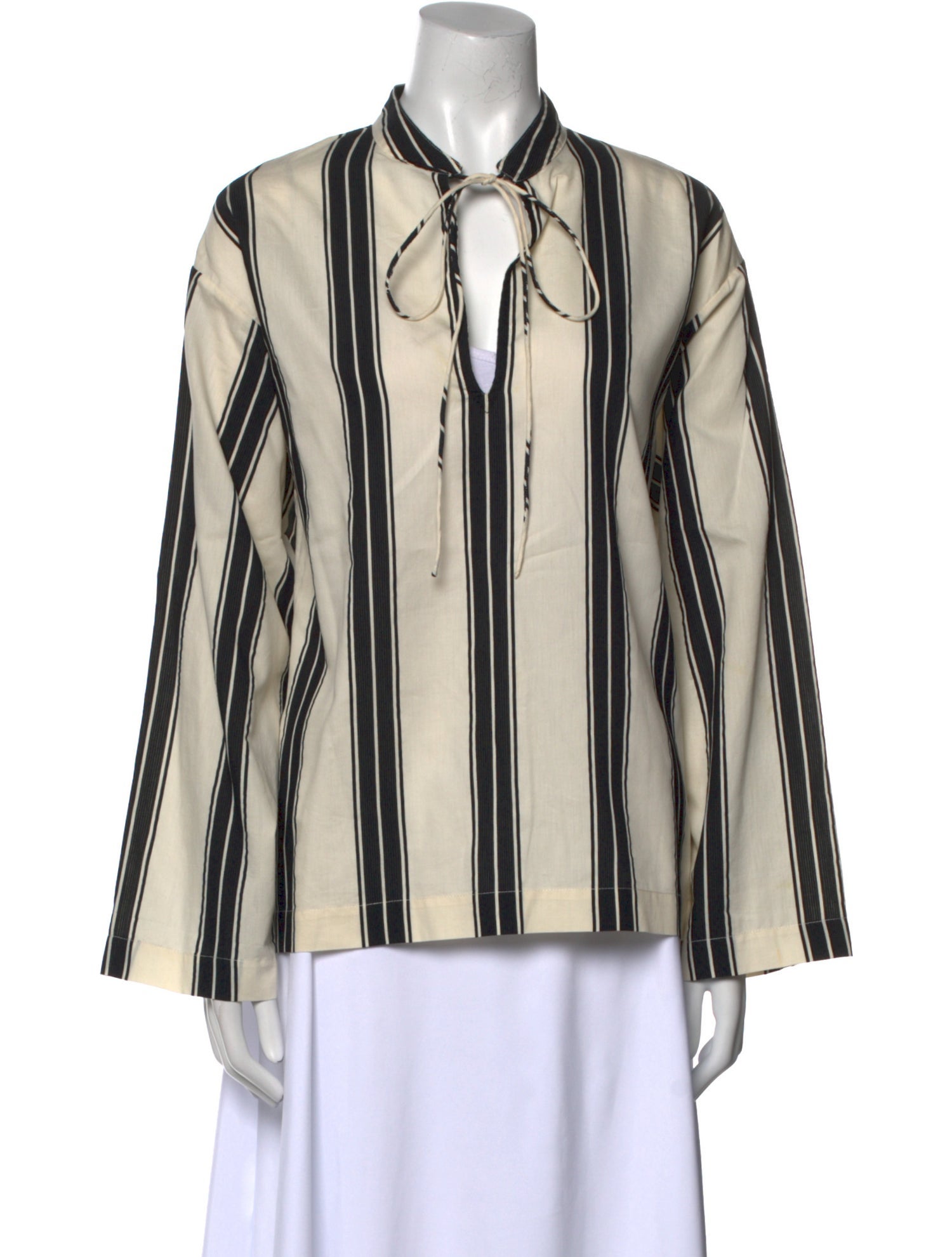 Matteau Striped V-Neck Button-Up Top