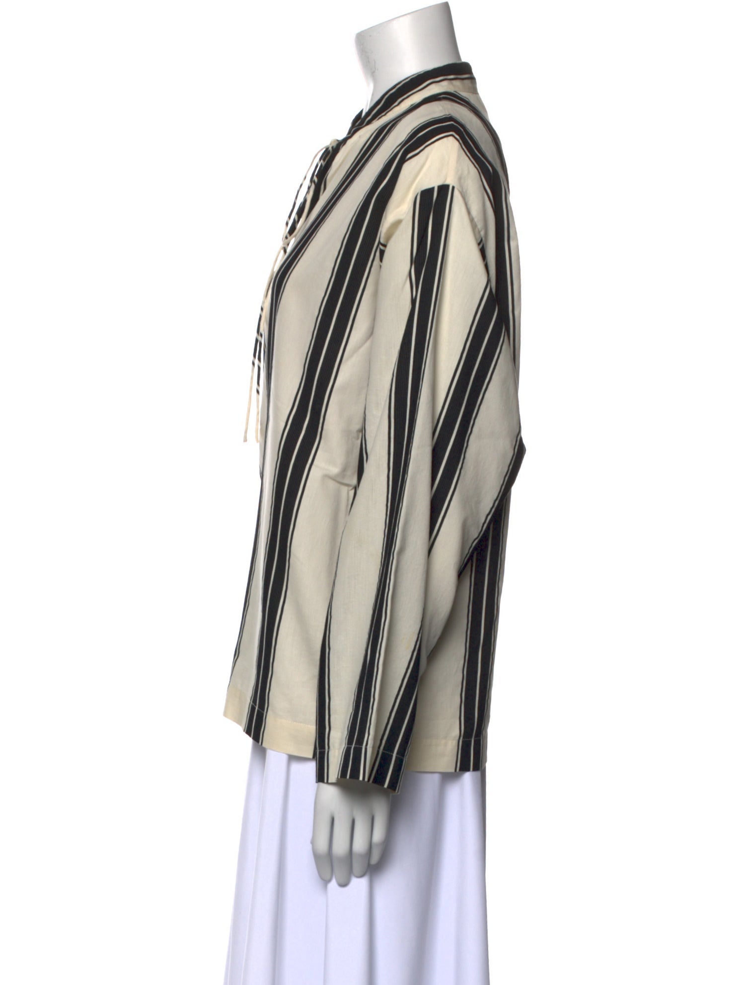 Matteau Striped V-Neck Button-Up Top