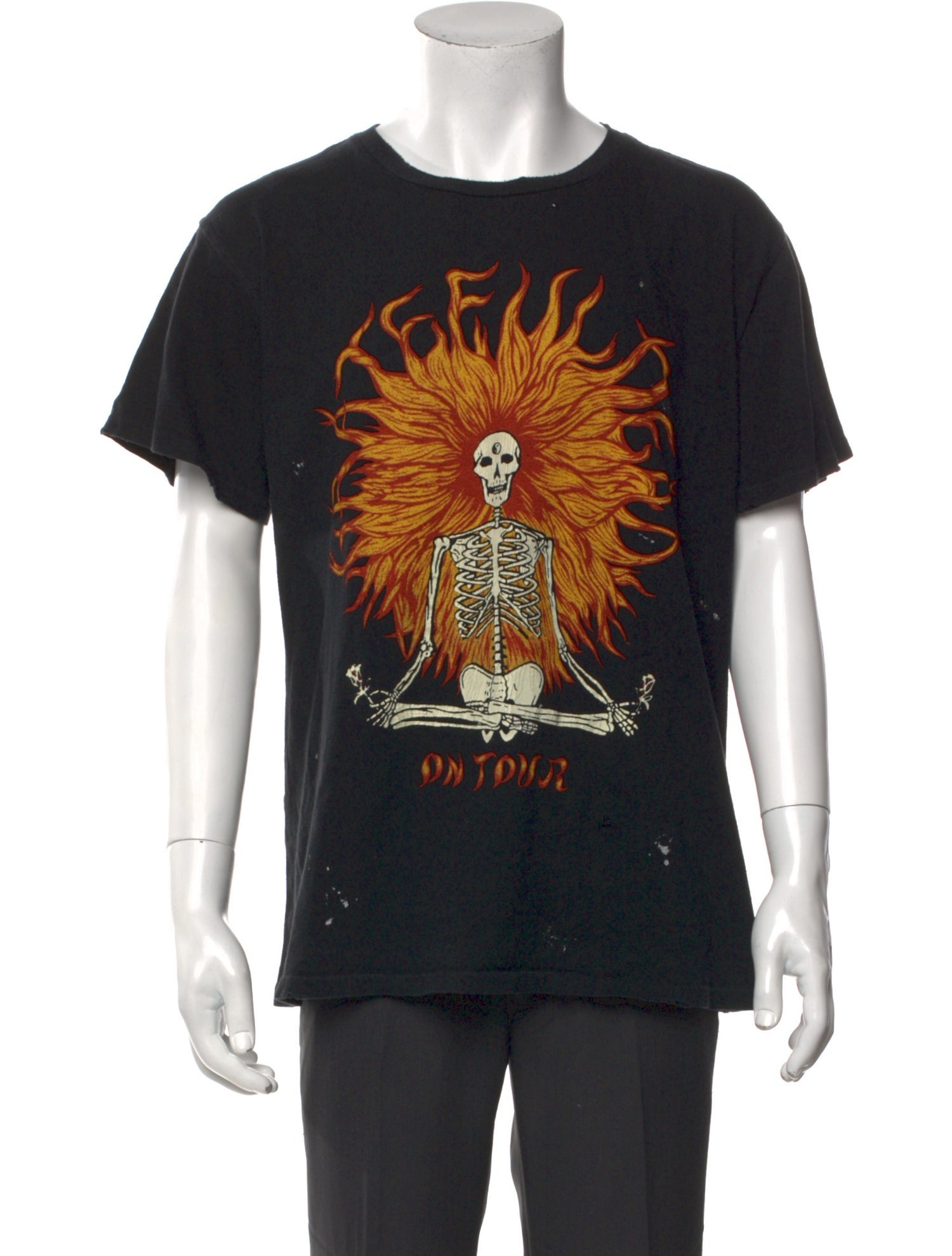 Greg Lauren Orange Deconstructed GL Tee Crew Neck T-Shirt w