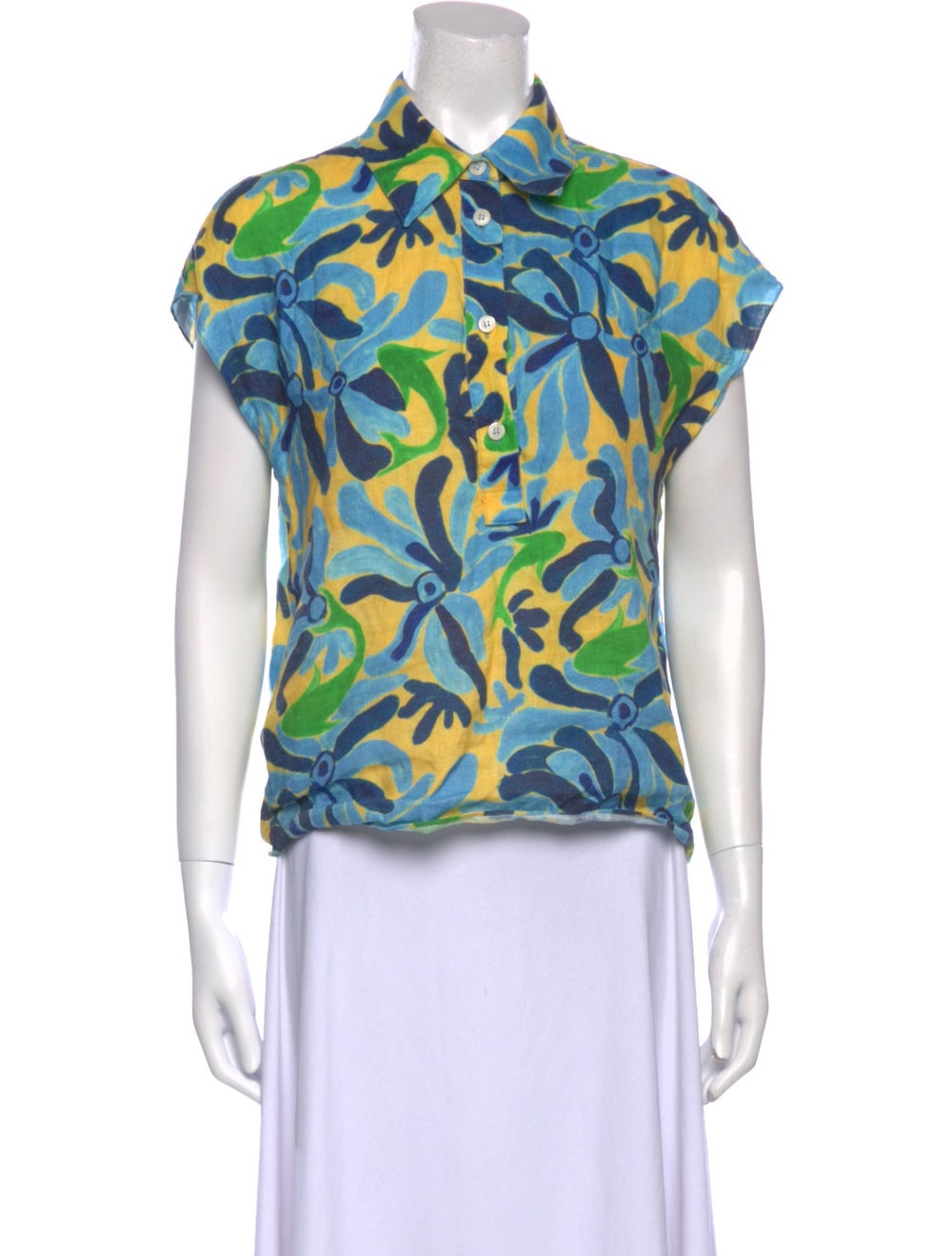 Marni x NO Vacancy INN Linen Button-Up Top Blue P… - image 1