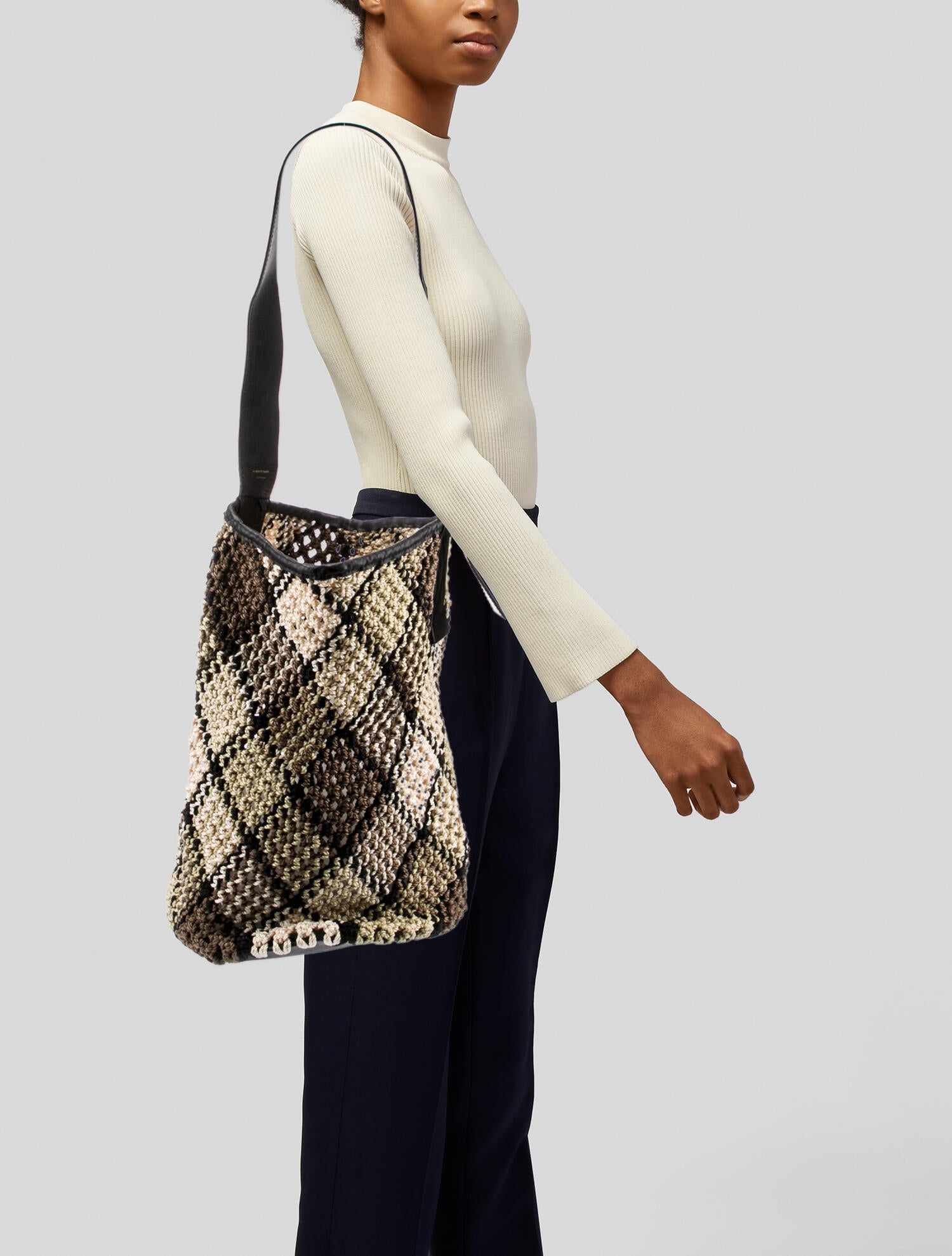 By Malene Birger Crochet Leather Trimmed Bucket Bag Neutrals Bucket Bags Handbags WMB35123