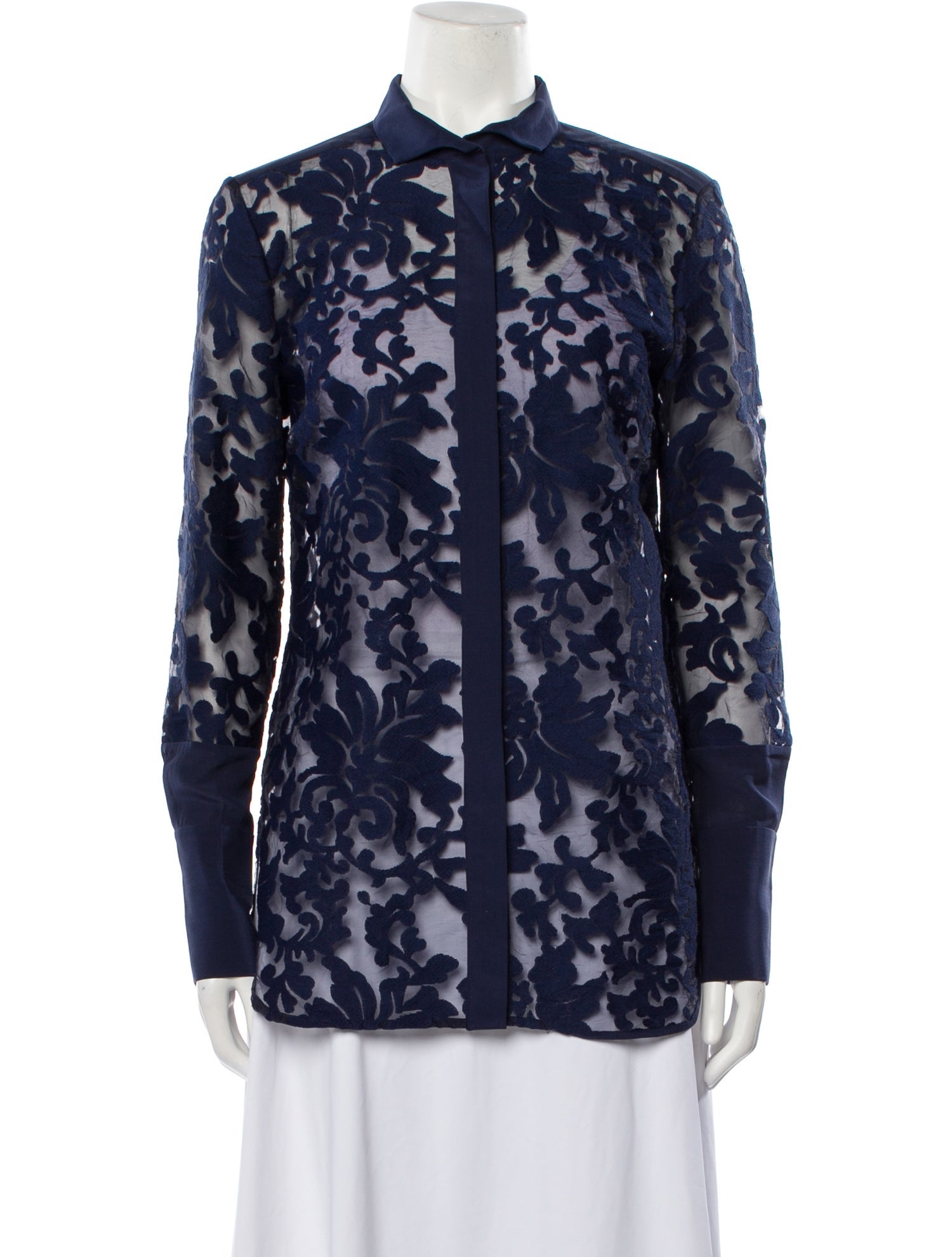 By Malene Birger Lace Pattern Long Sleeve Button-Up Top
