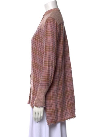 By Malene Birger Plaid Print Mock Neck Button-Up Top