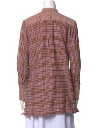By Malene Birger Plaid Print Mock Neck Button-Up Top