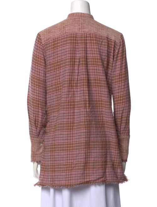 By Malene Birger Plaid Print Mock Neck Button-Up Top