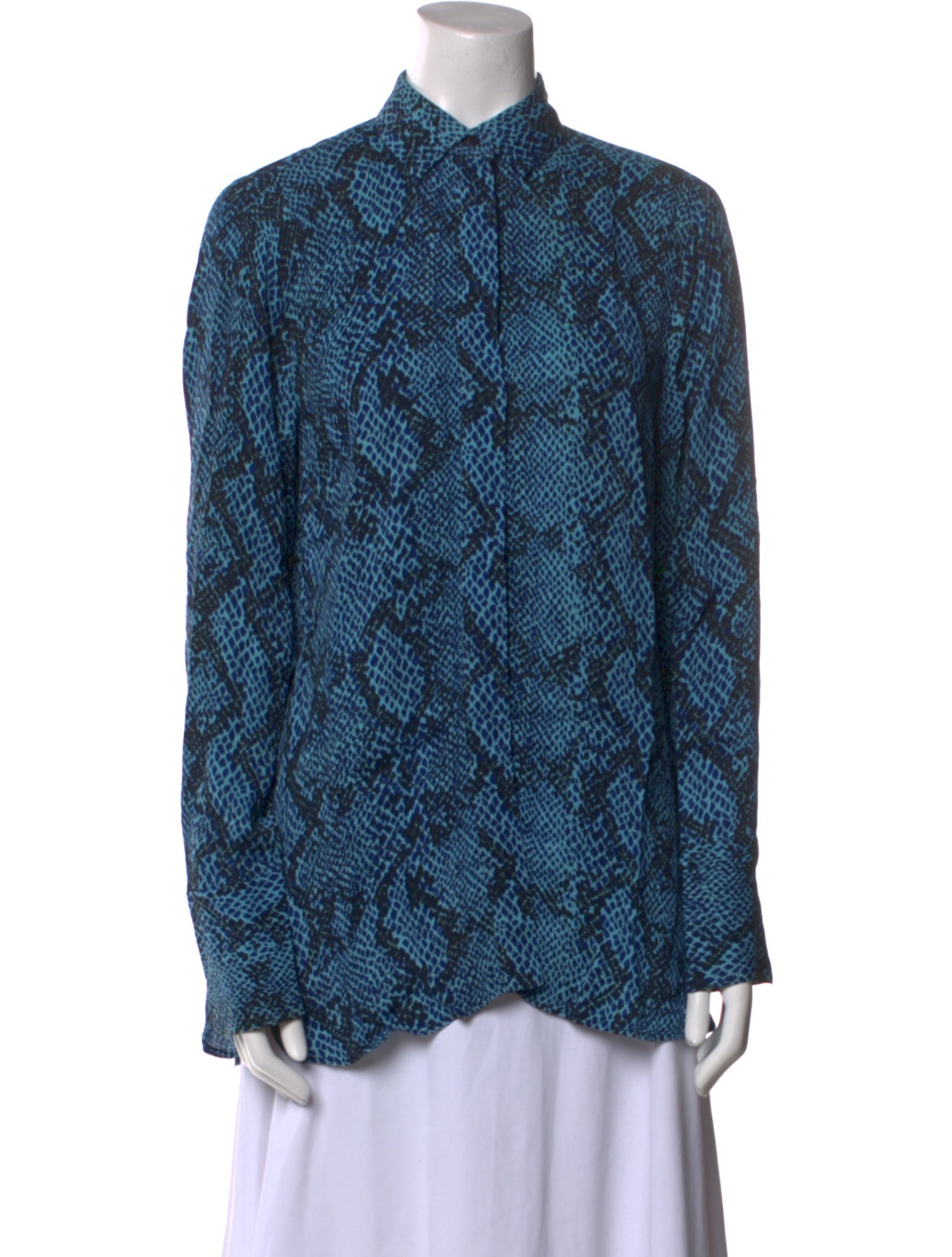 By Malene Birger Animal Print Mock Neck Button-Up Top