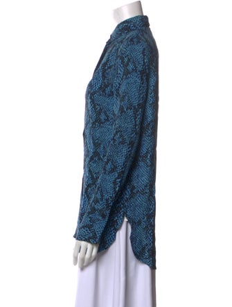 By Malene Birger Animal Print Mock Neck Button-Up Top