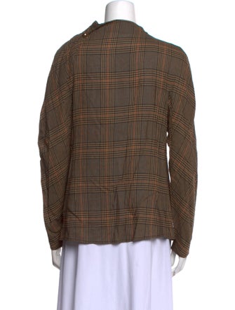 By Malene Birger Plaid Print Mock Neck Button-Up Top