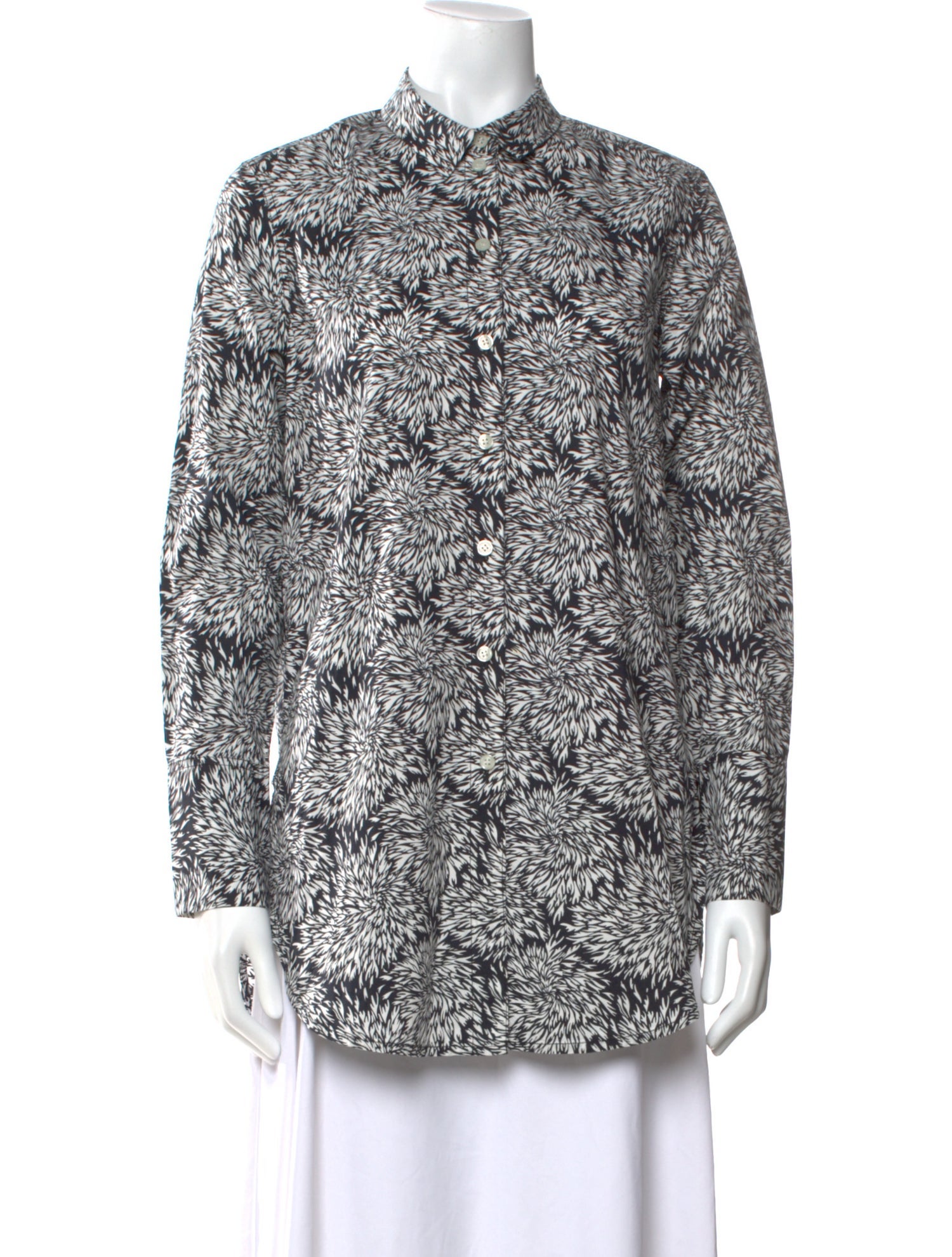 By Malene Birger Printed Mock Neck Button-Up Top