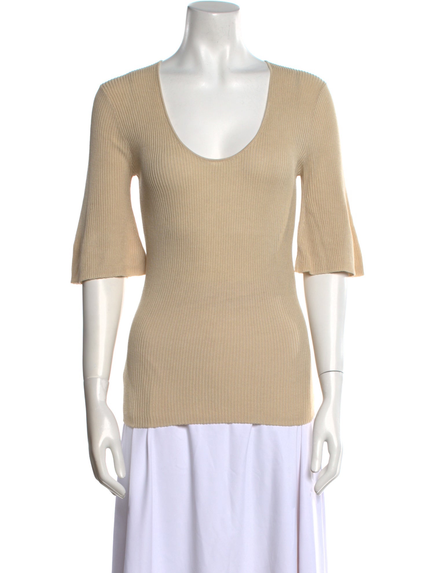 By Malene Birger Scoop Neck Three-Quarter Sleeve Top