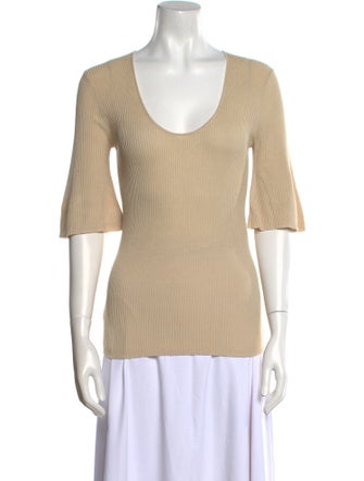 By Malene Birger Scoop Neck Three-Quarter Sleeve Top