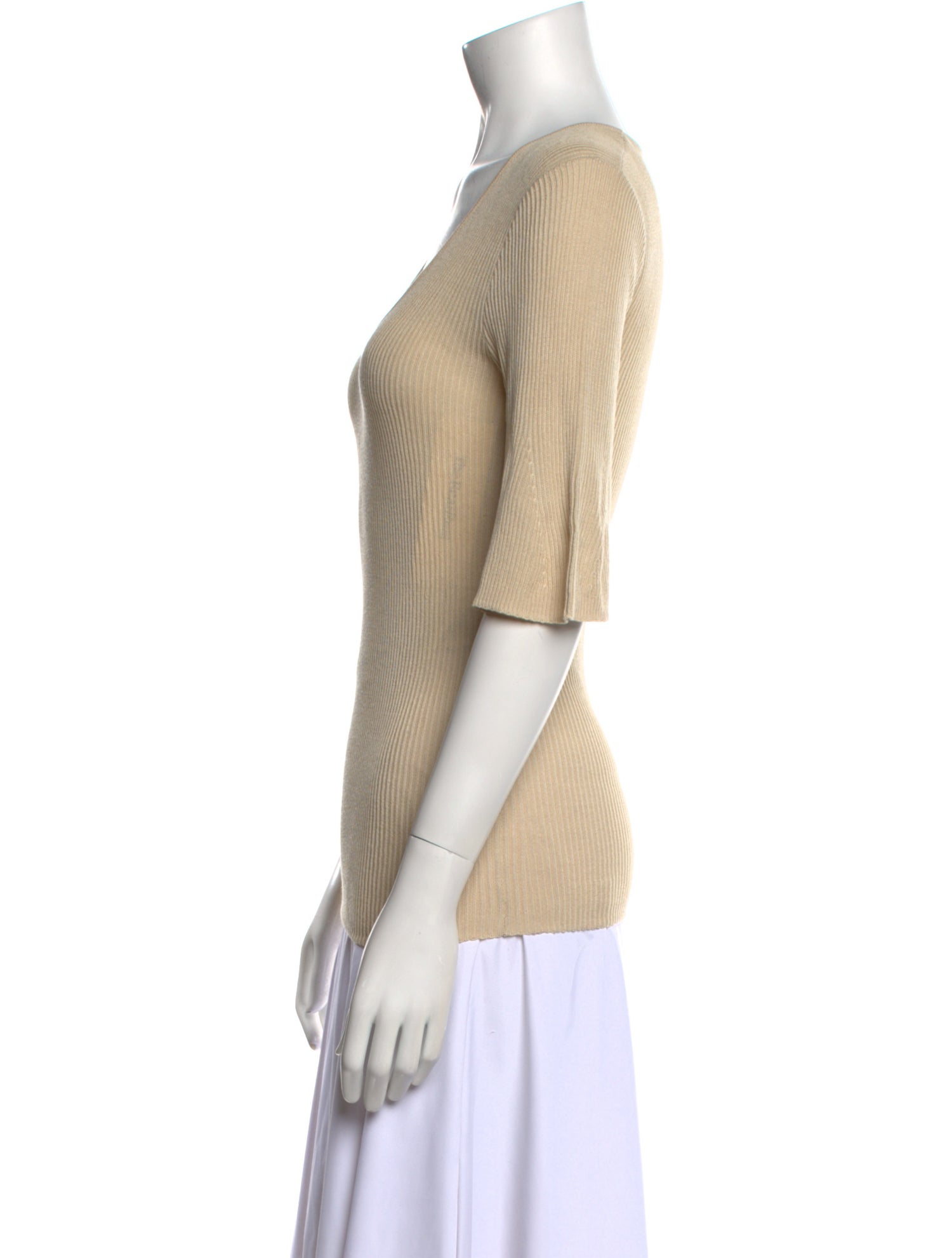 By Malene Birger Scoop Neck Three-Quarter Sleeve Top