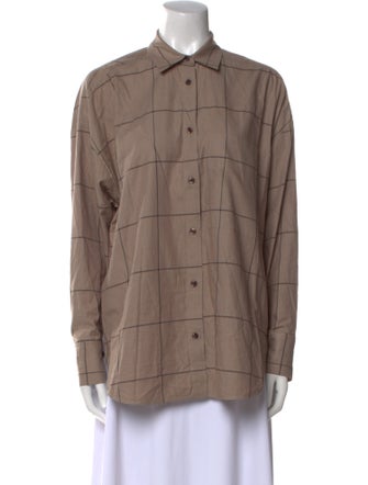 By Malene Birger Plaid Print Long Sleeve Button-Up Top