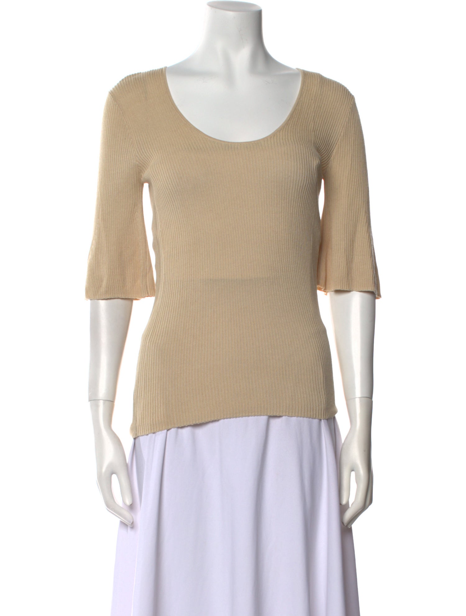 By Malene Birger Scoop Neck Three-Quarter Sleeve Top