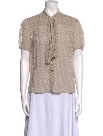 By Malene Birger Printed Tie Neck Button-Up Top