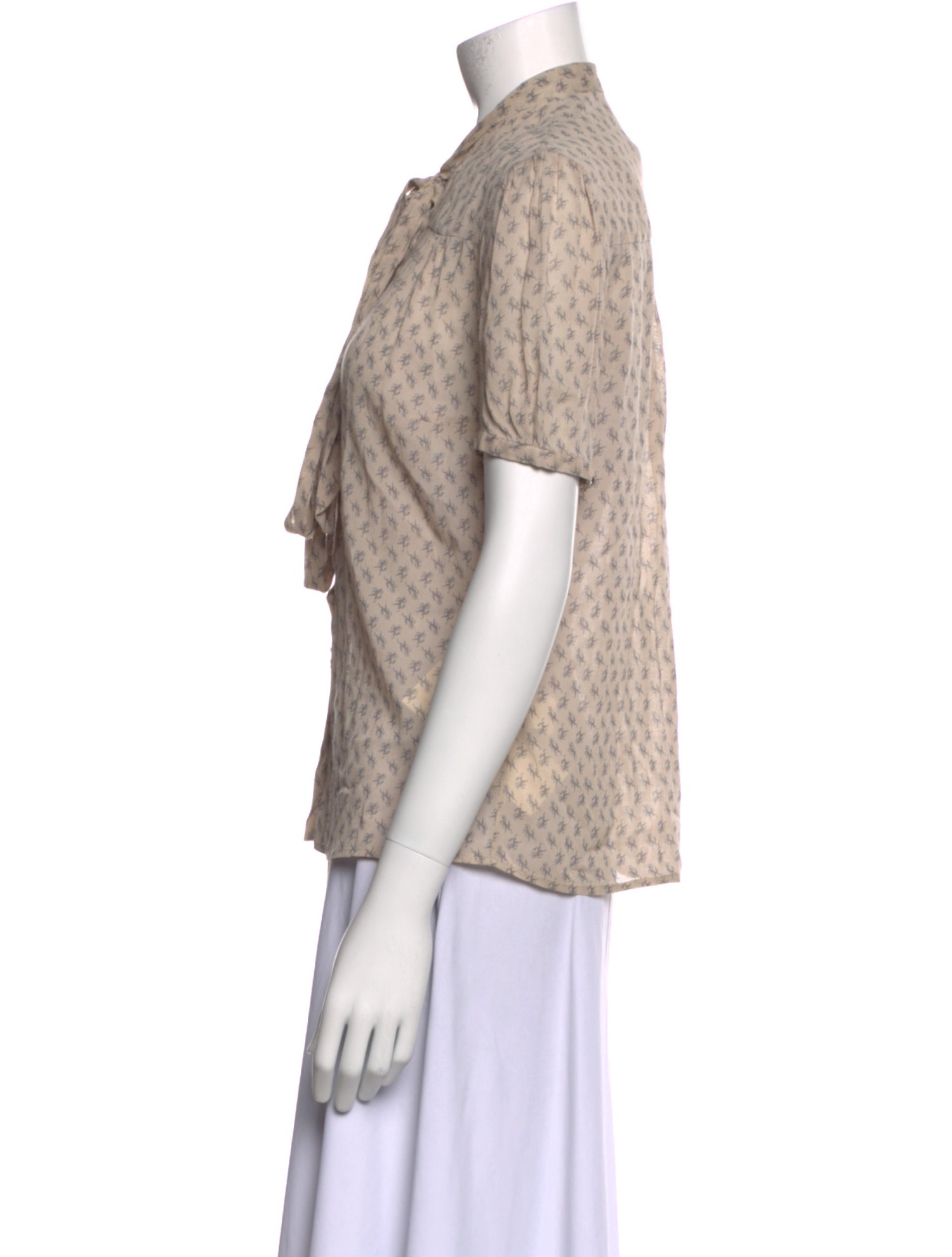 By Malene Birger Printed Tie Neck Button-Up Top