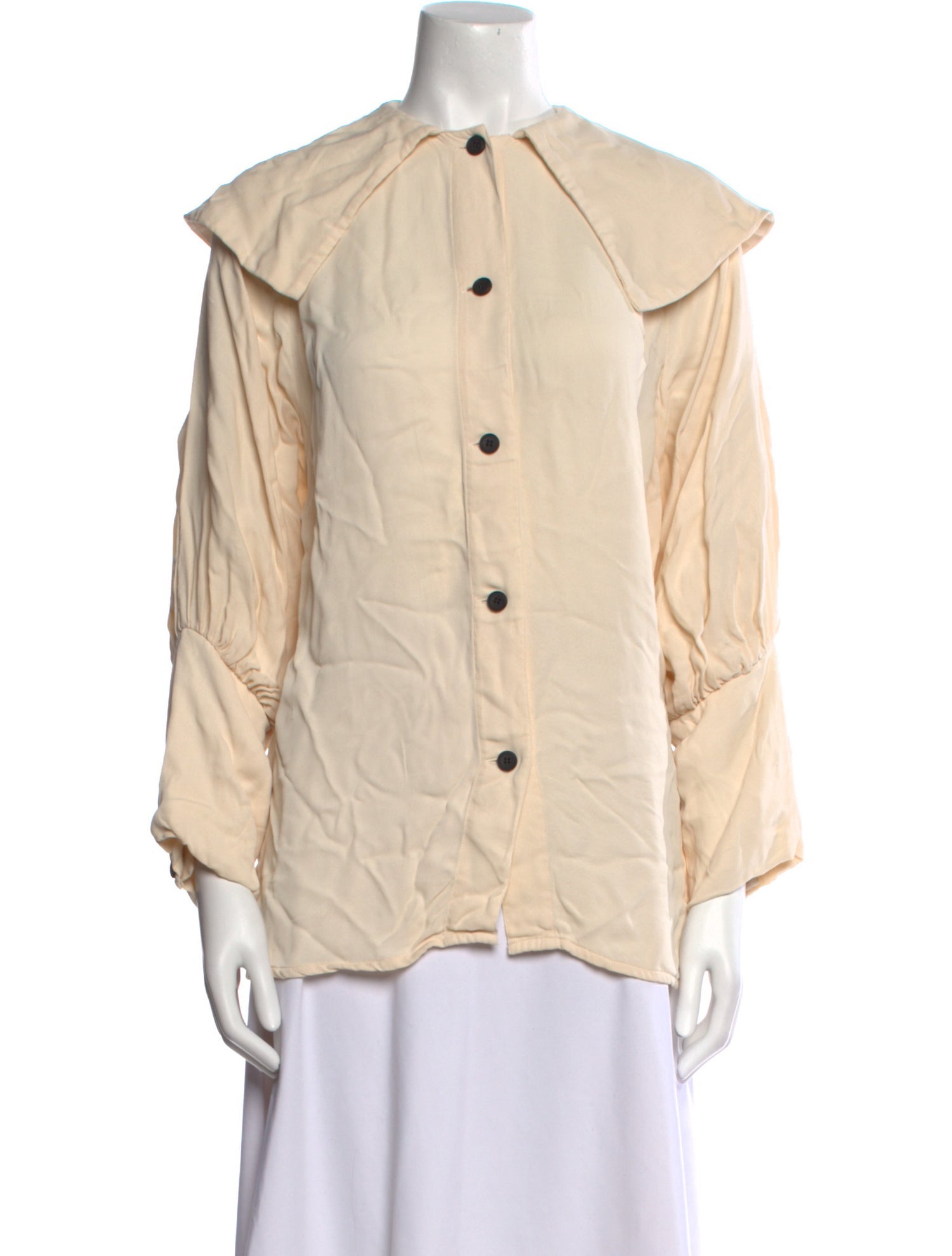 By Malene Birger Mock Neck Long Sleeve Button-Up Top