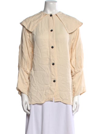 By Malene Birger Mock Neck Long Sleeve Button-Up Top