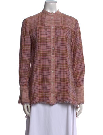By Malene Birger Plaid Print Mock Neck Button-Up Top