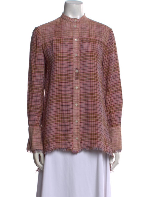 By Malene Birger Plaid Print Mock Neck Button-Up Top
