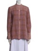 By Malene Birger Plaid Print Mock Neck Button-Up Top