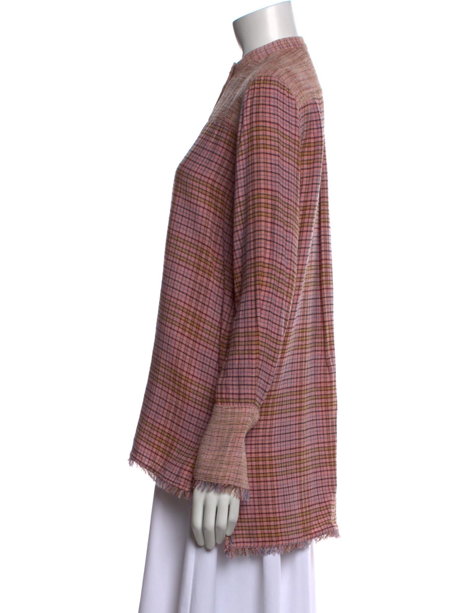 By Malene Birger Plaid Print Mock Neck Button-Up Top